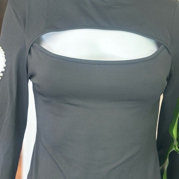 Black Long Sleeve Top with Heart Cutouts - Picture 2 of 5